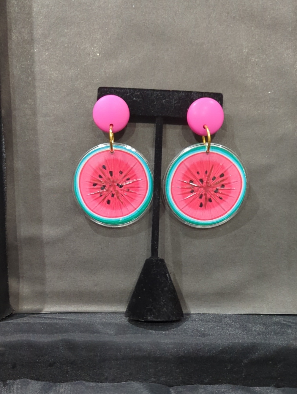 Pink Watermelon Slice Drop Earrings